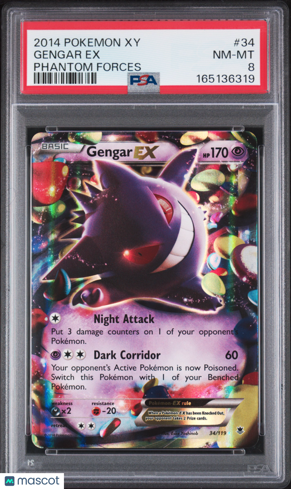 2014 Pokemon Xy Phantom Forces Gengar EX #34 Phantom Forces PSA 8