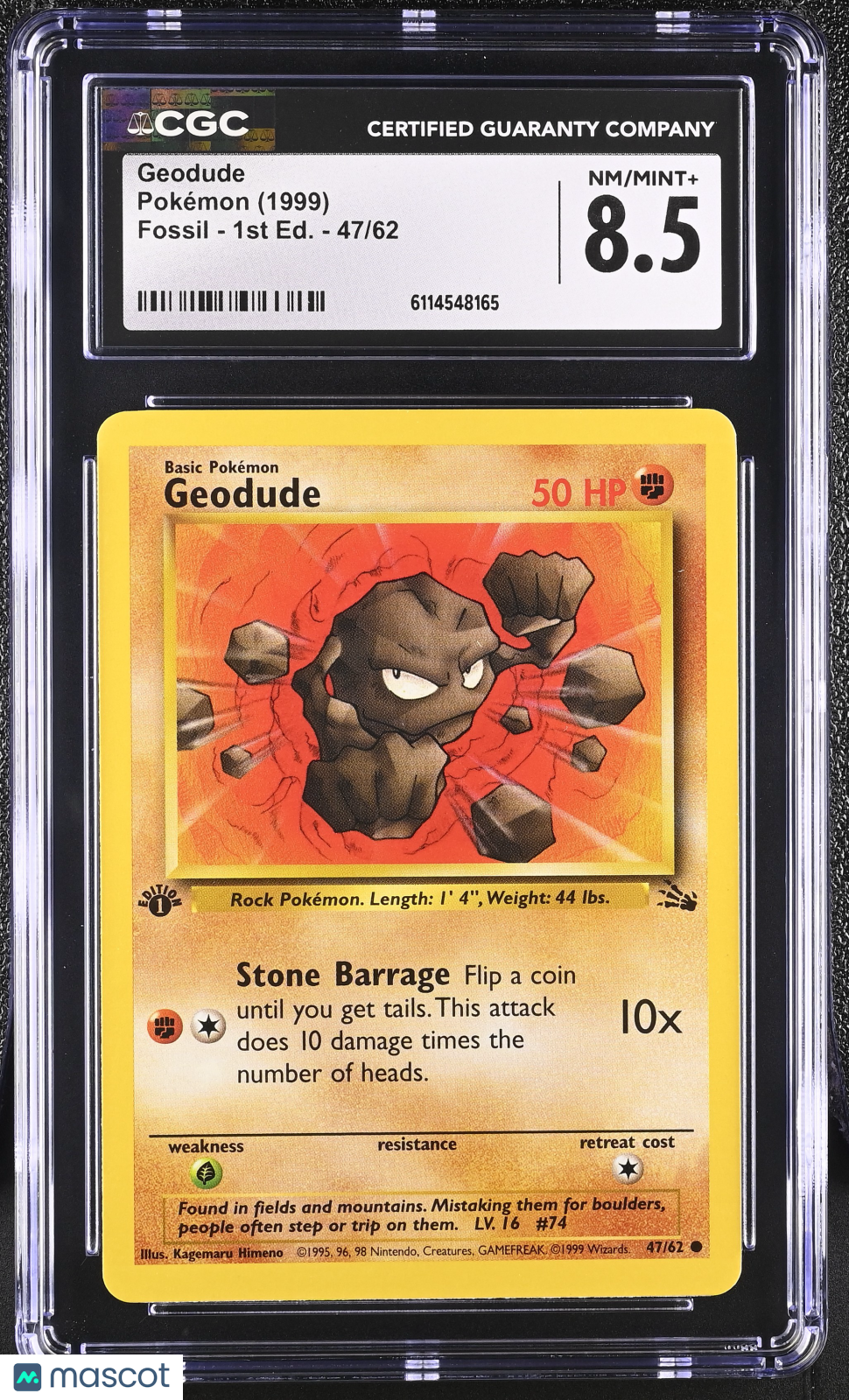 1999 Pokemon Geodude #47/62 1st Edition CGC 8.5