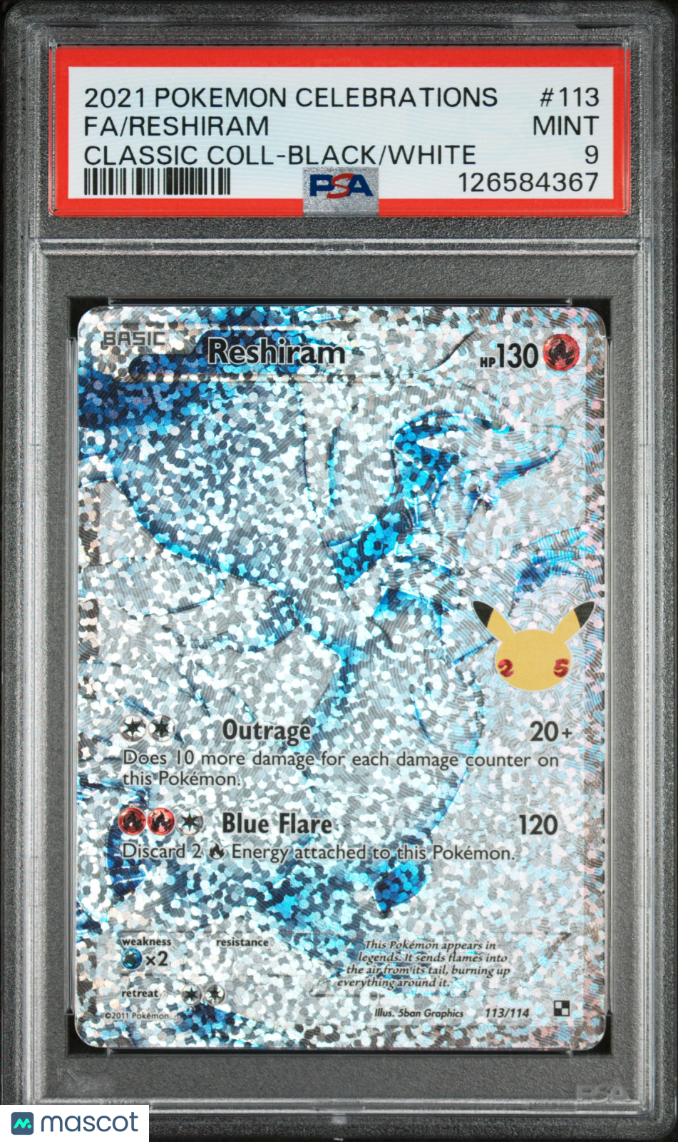 2021 Pokemon Celebrations Classic Collection Reshiram #113 Fa Classic Coll-Black/White PSA 9