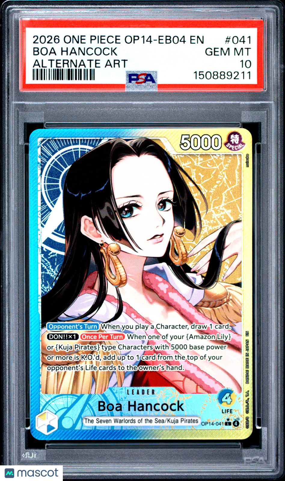 2026 One Piece Op14-Eb04-The Azure Sea's Seven Boa Hancock #041 Alternate Art PSA 10