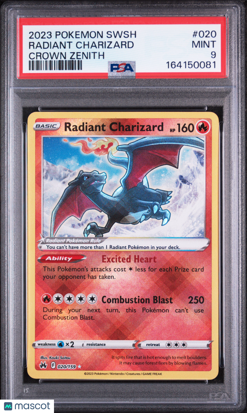 2023 Pokemon Sword And Shield Crown Zenith Radiant Charizard #020 Crown Zenith PSA 9