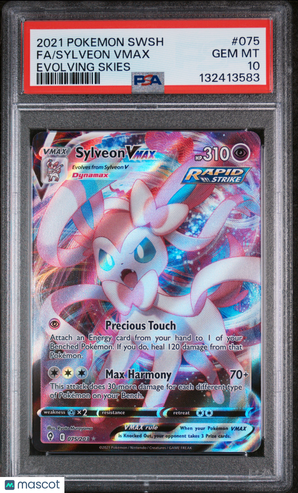 2021 Pokemon Sword & Shield Evolving Skies Sylveon VMAX #075 Fa Evolving Skies PSA 10
