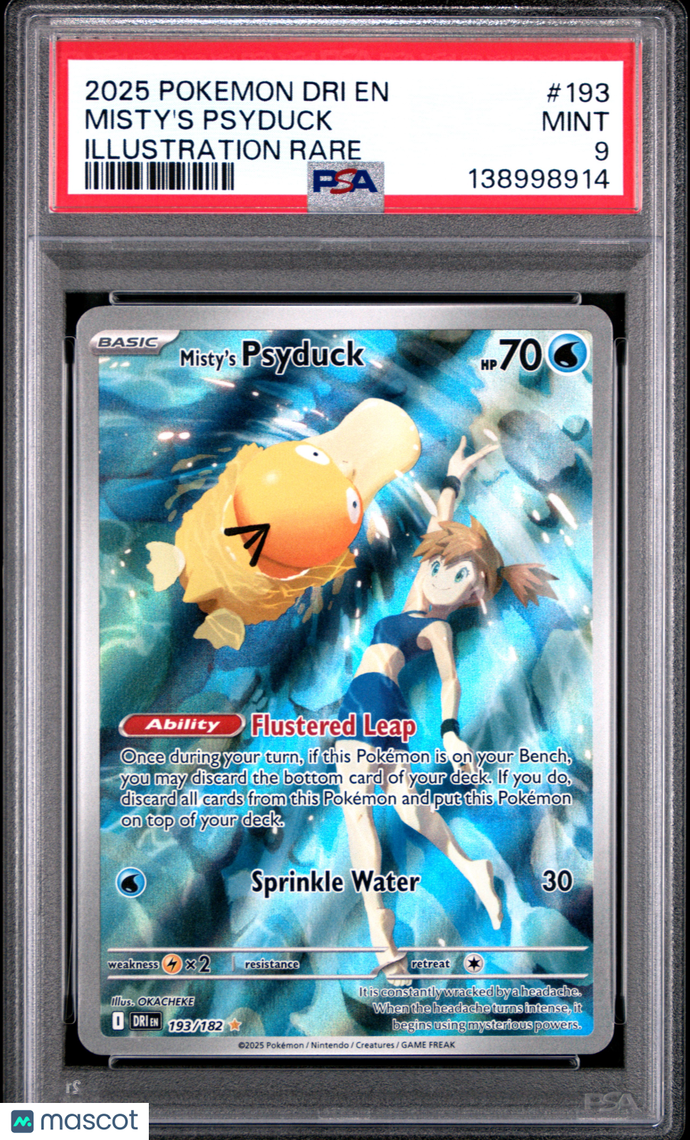 2025 Pokemon Dri EN-Destined Rivals Misty's Psyduck #193 Illustration Rare PSA 9