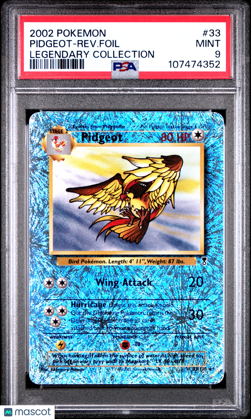 2002 Pokemon Legendary Collection Pidgeot-Rev. Foil #33 Legendary Collection PSA 9