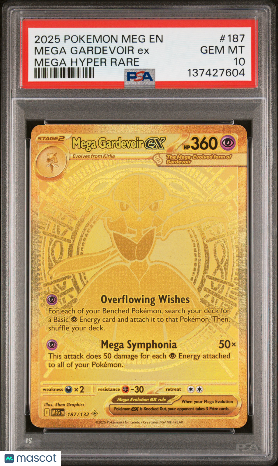 2025 Pokemon Meg EN-Mega Evolution Mega Gardevoir EX #187 Mega Hyper Rare PSA 10