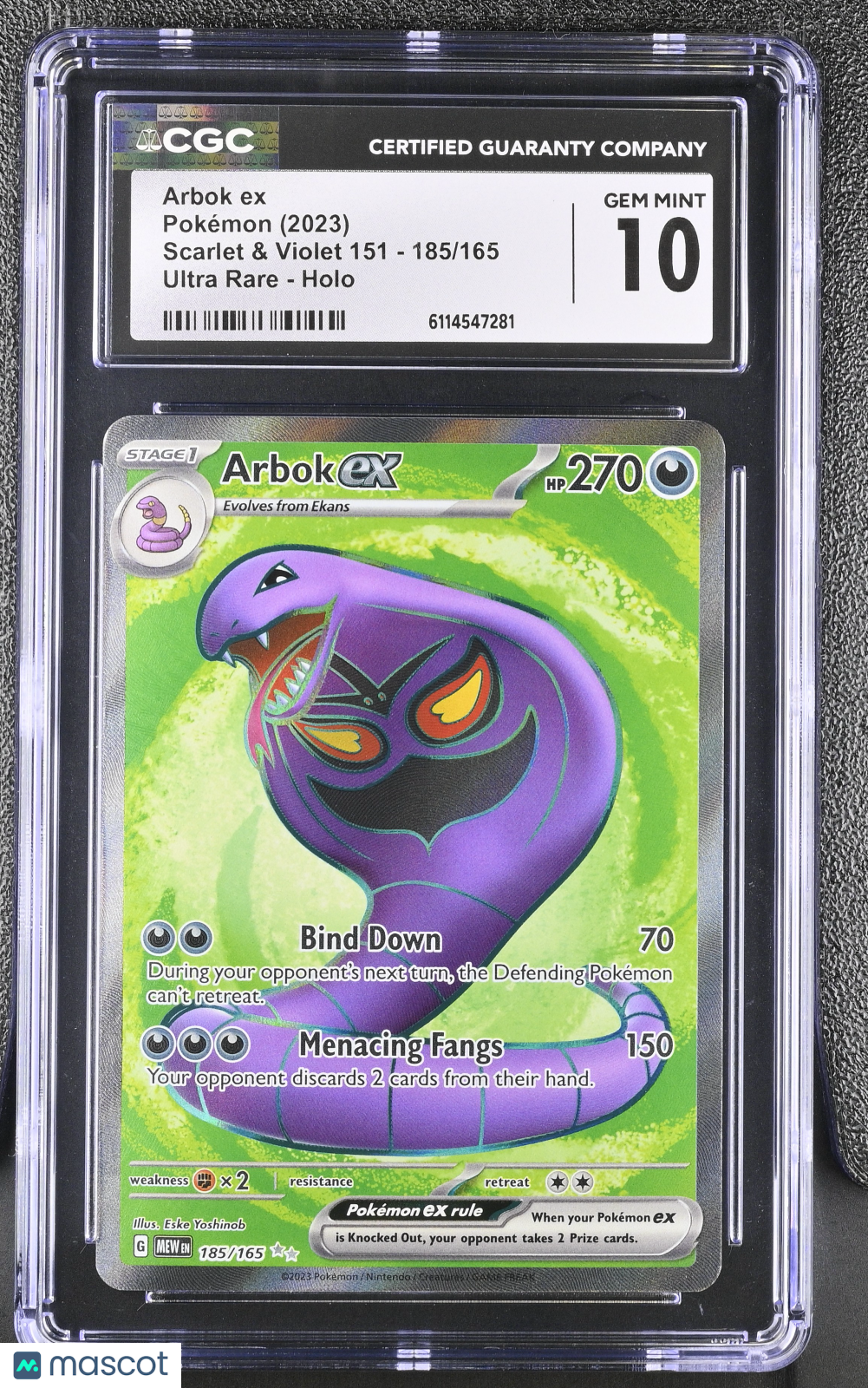 2023 Pokemon Arbok ex #185/165 Ultra Rare CGC 10