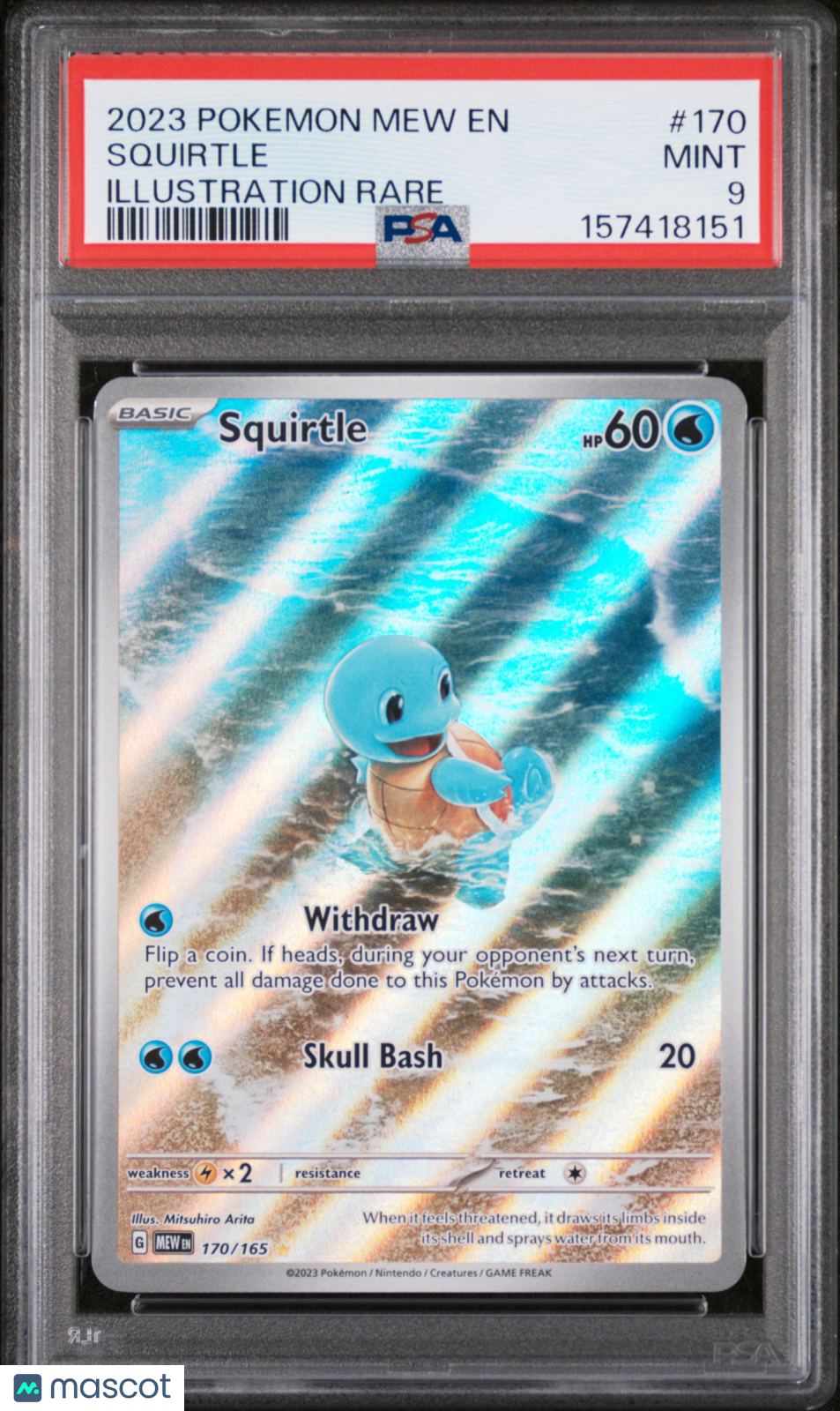 2023 Pokemon Mew EN-151 Squirtle #170 Illustration Rare PSA 9