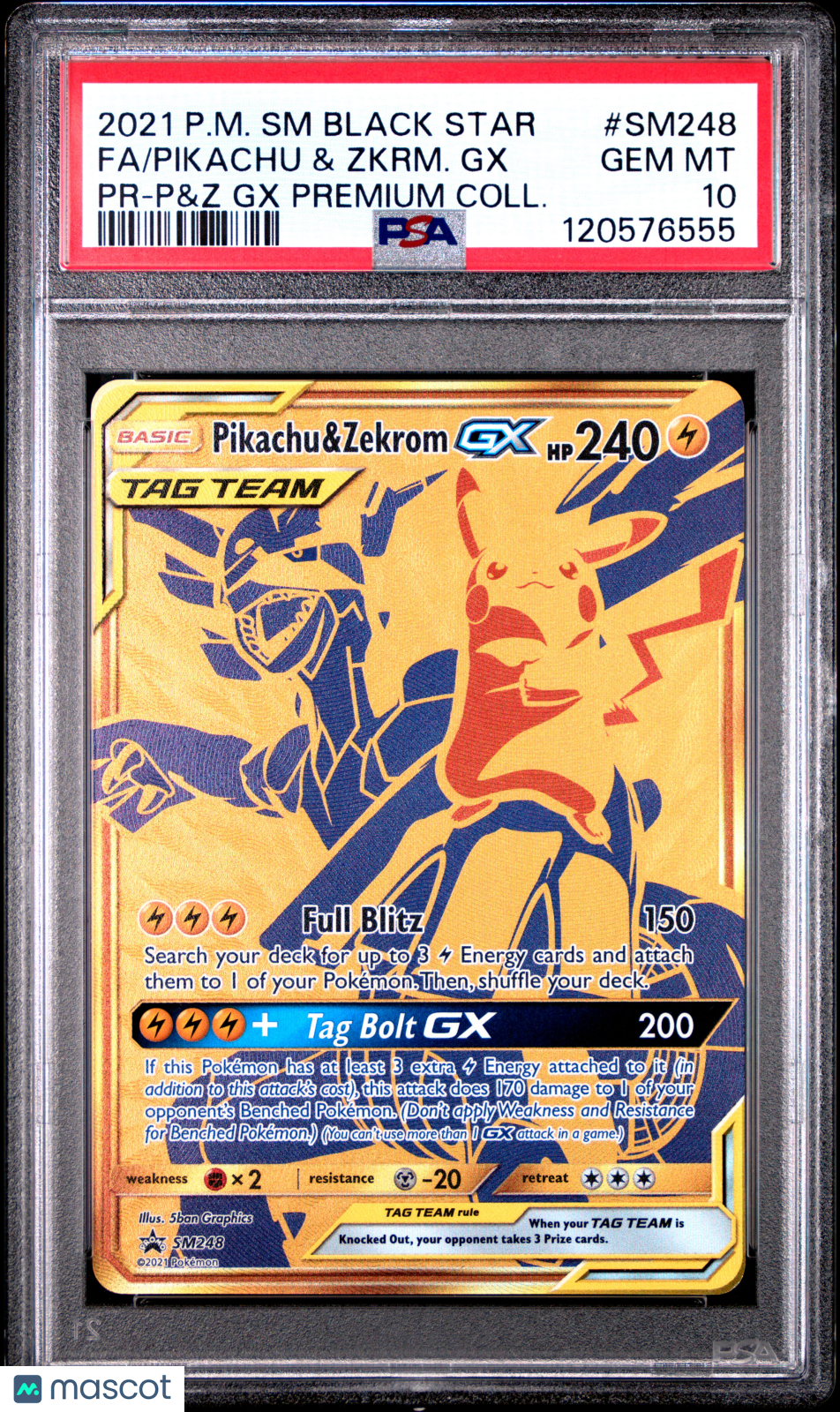 2021 Pokemon SM Black Star Promo Pikachu & Zkrm. GX #SM248 PR-P&Z GX Premium Coll. Fa PSA 10