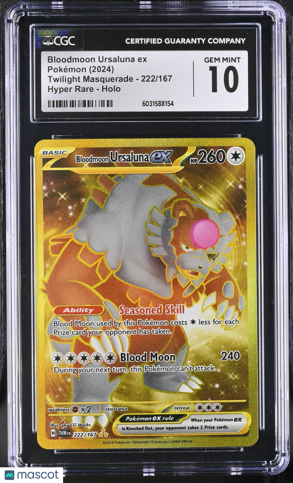 2024 Pokemon Bloodmoon Ursaluna ex #222/167 Hyper Rare CGC 10