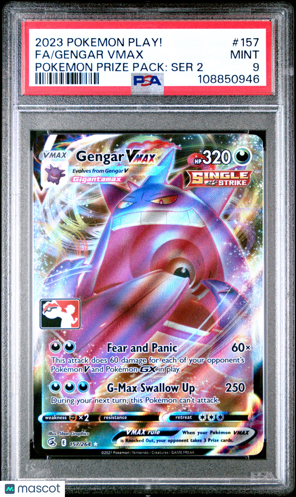 2023 Pokemon Play! Pokemon Prize Pack: Series 2 Gengar VMAX #157 Pokemon Prize Pack: Ser 2 Fa PSA 9