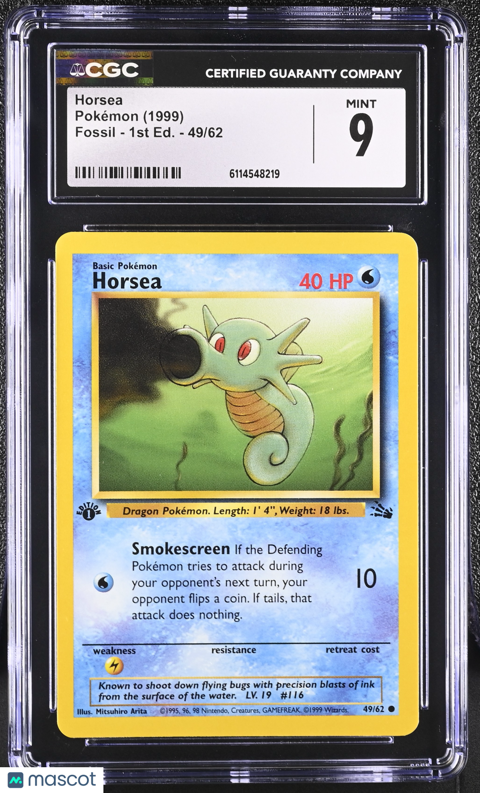 1999 Pokemon Horsea #49/62 49/62 1st Edition CGC 9