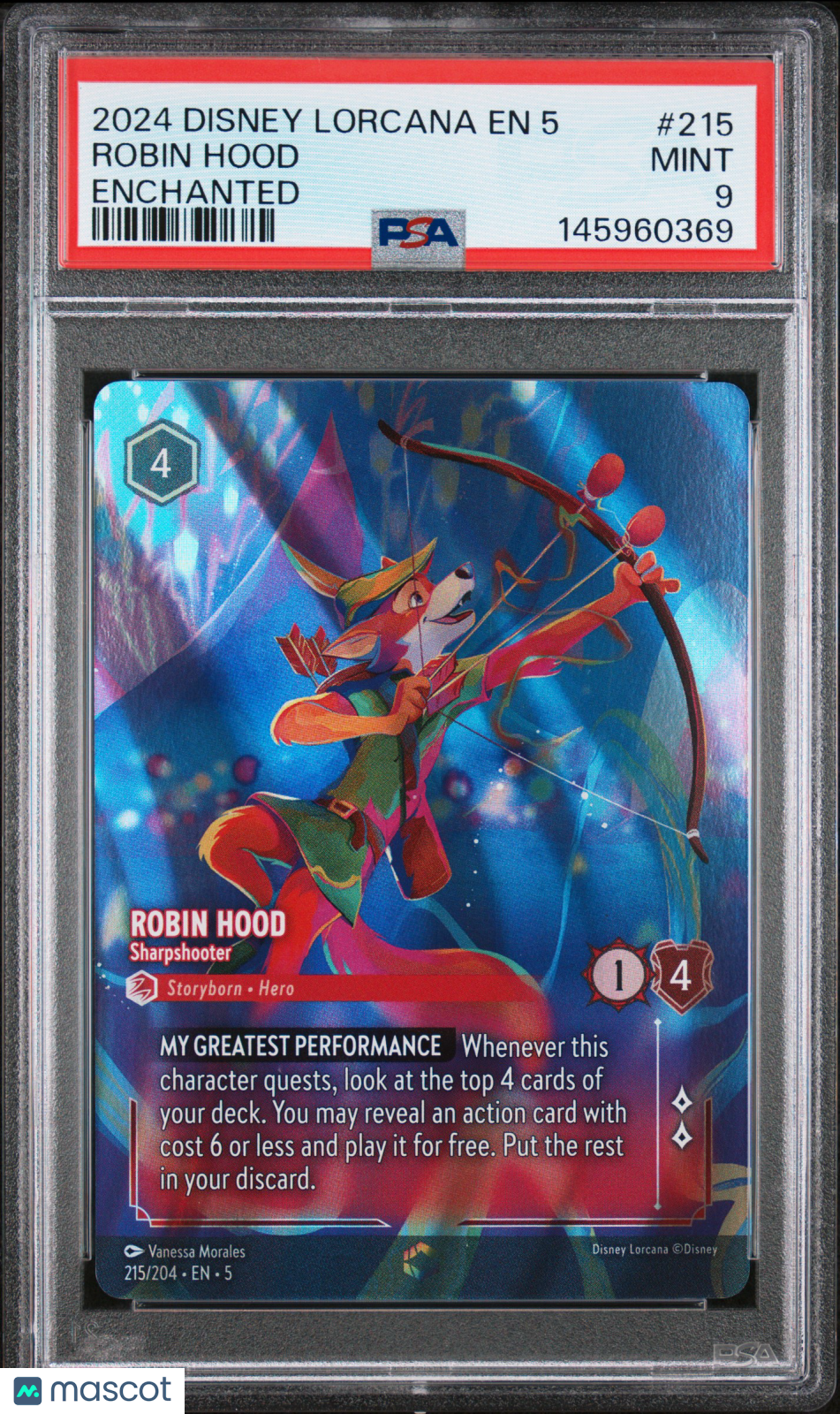 2024 Disney Lorcana EN 5-Shimmering Skies Robin Hood #215 Enchanted PSA 9