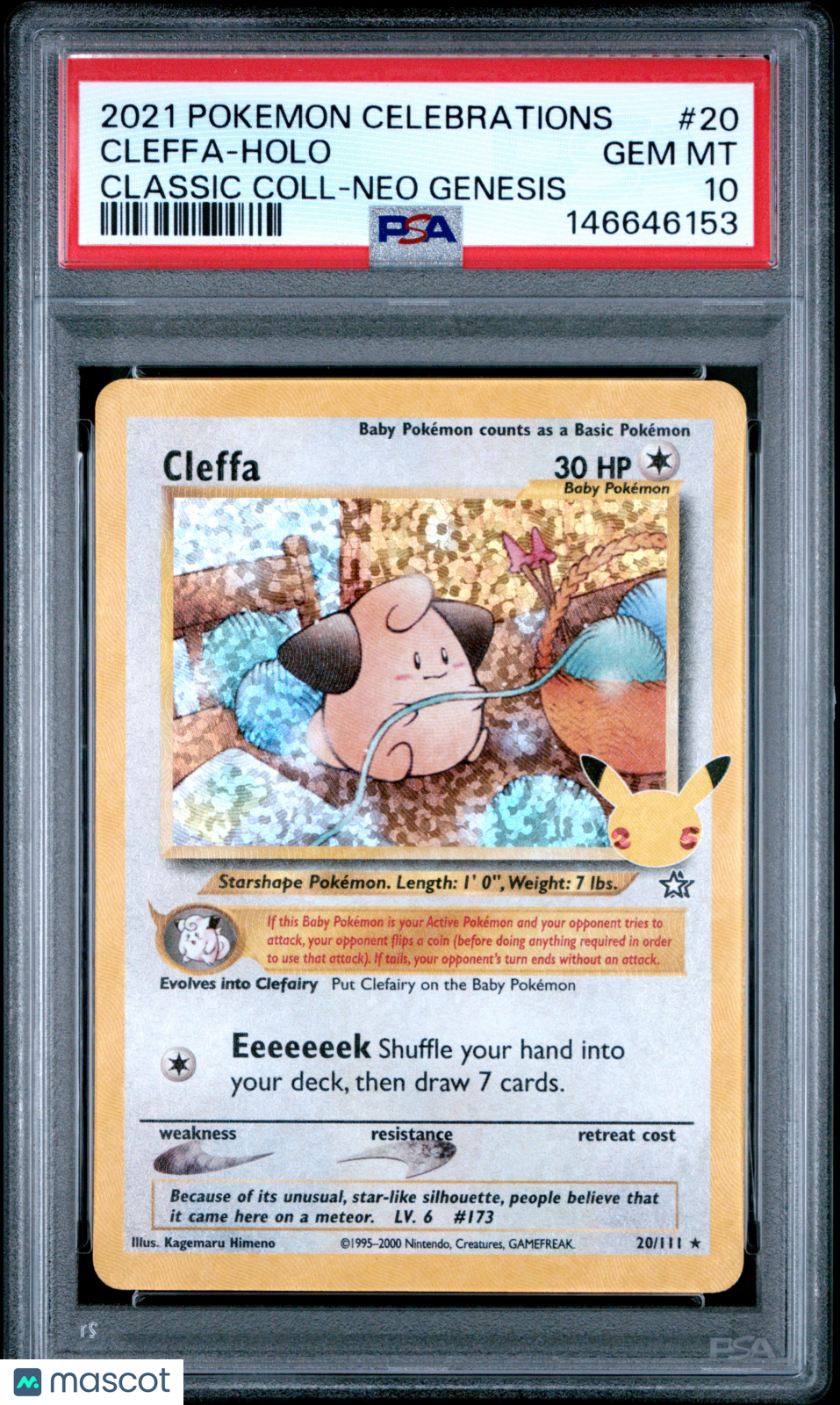 2021 Pokemon Celebrations Classic Collection Cleffa #20 Classic Coll-Neo Genesis PSA 10