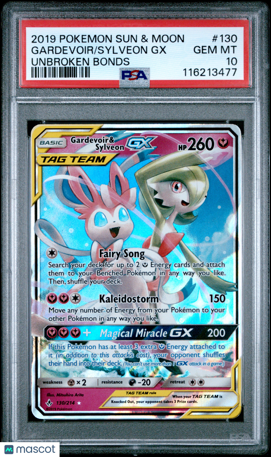 2019 Pokemon Sun & Moon Unbroken Bonds Gardevoir Sylveon GX #130 Unbroken Bonds PSA 10