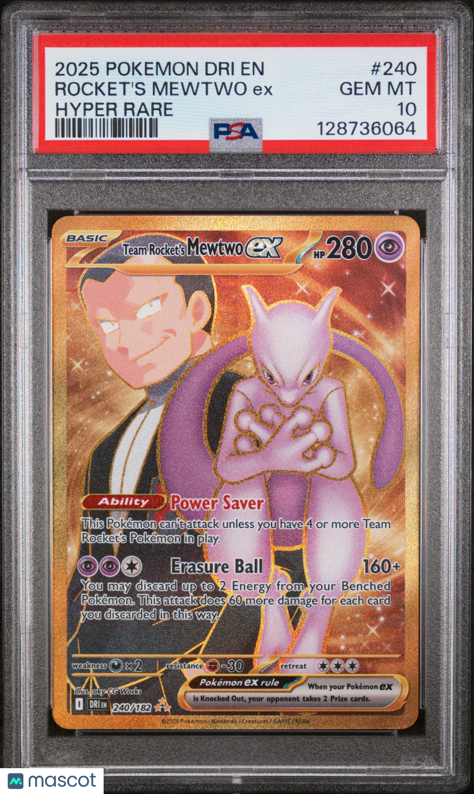2025 Pokemon Dri EN-Destined Rivals Rocket's Mewtwo EX #240 Hyper Rare PSA 10