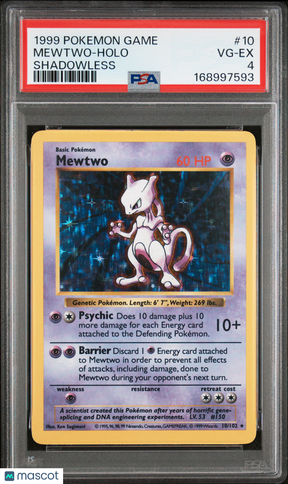 1999 Pokemon Game Mewtwo #10 Shadowless PSA 4