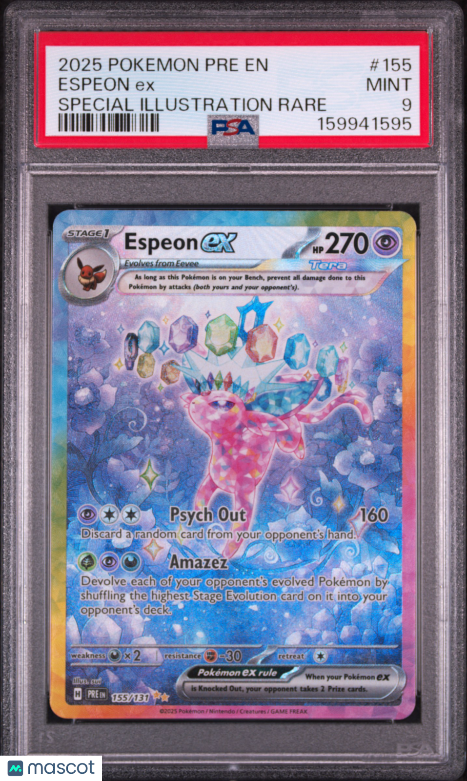 2025 Pokemon Pre EN-Prismatic Evolutions Espeon EX #155 Special Illustration Rare PSA 9