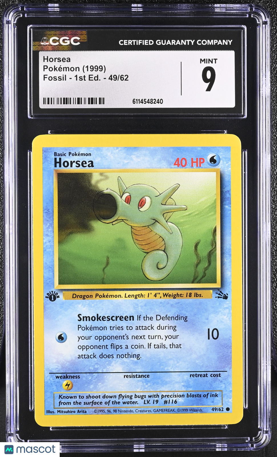 1999 Pokemon Horsea #49/62 49/62 1st Edition CGC 9