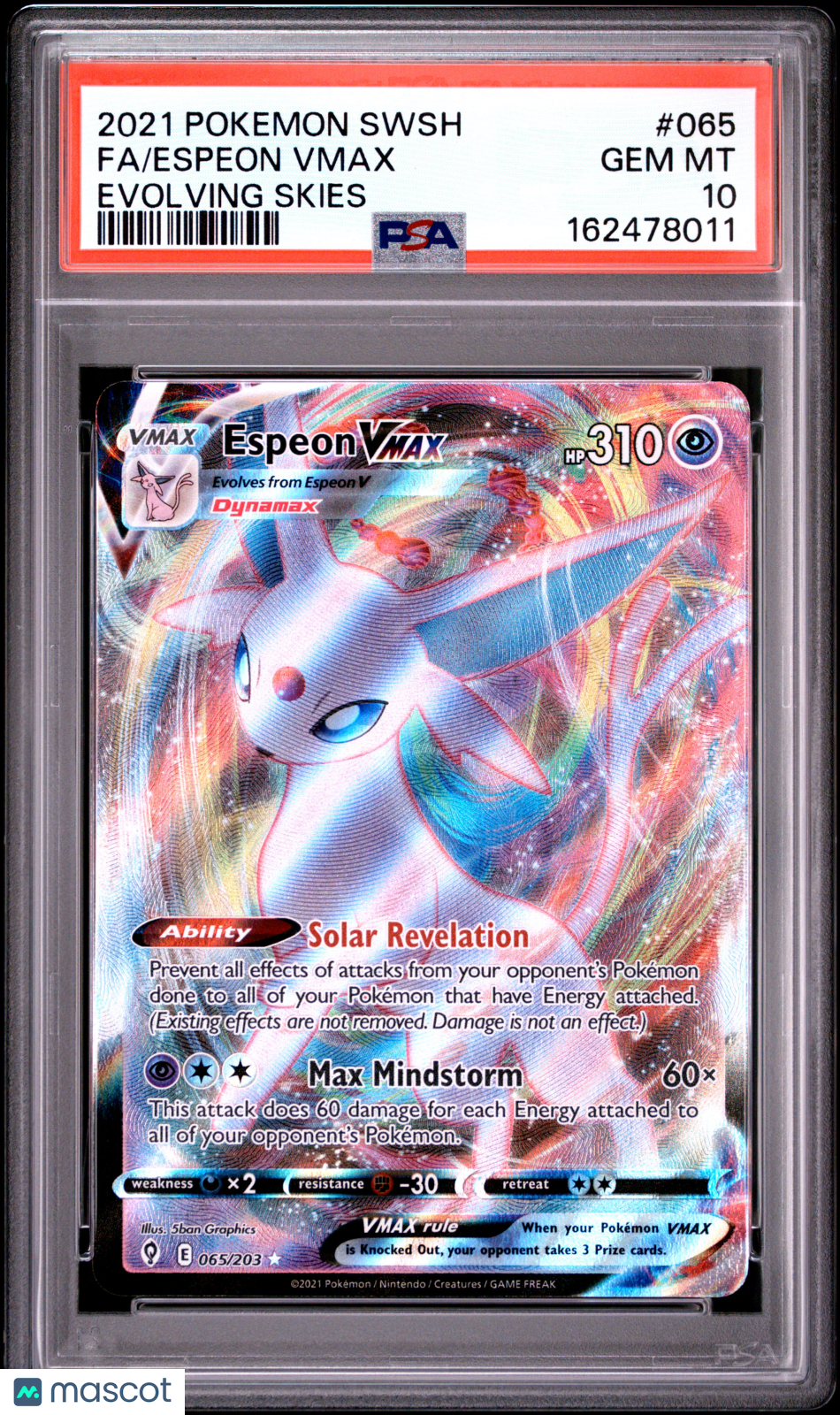 2021 Pokemon Sword & Shield Evolving Skies Espeon VMAX #065 Evolving Skies Fa PSA 10