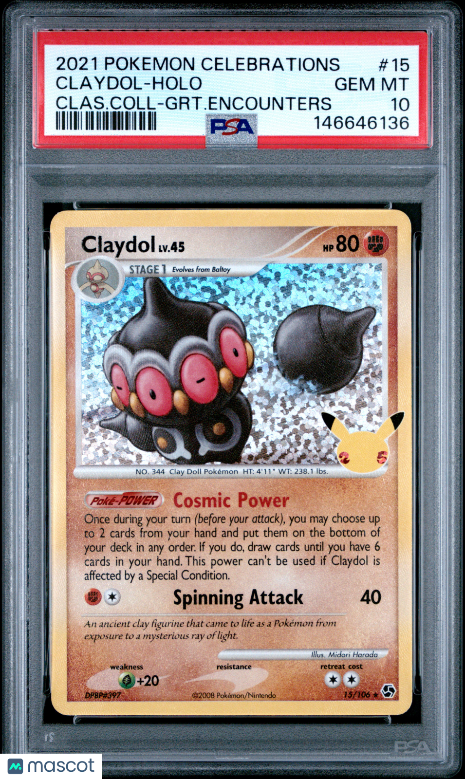 2021 Pokemon Celebrations Classic Collection Claydol #15 Clas.Coll-GRT.Encounters PSA 10