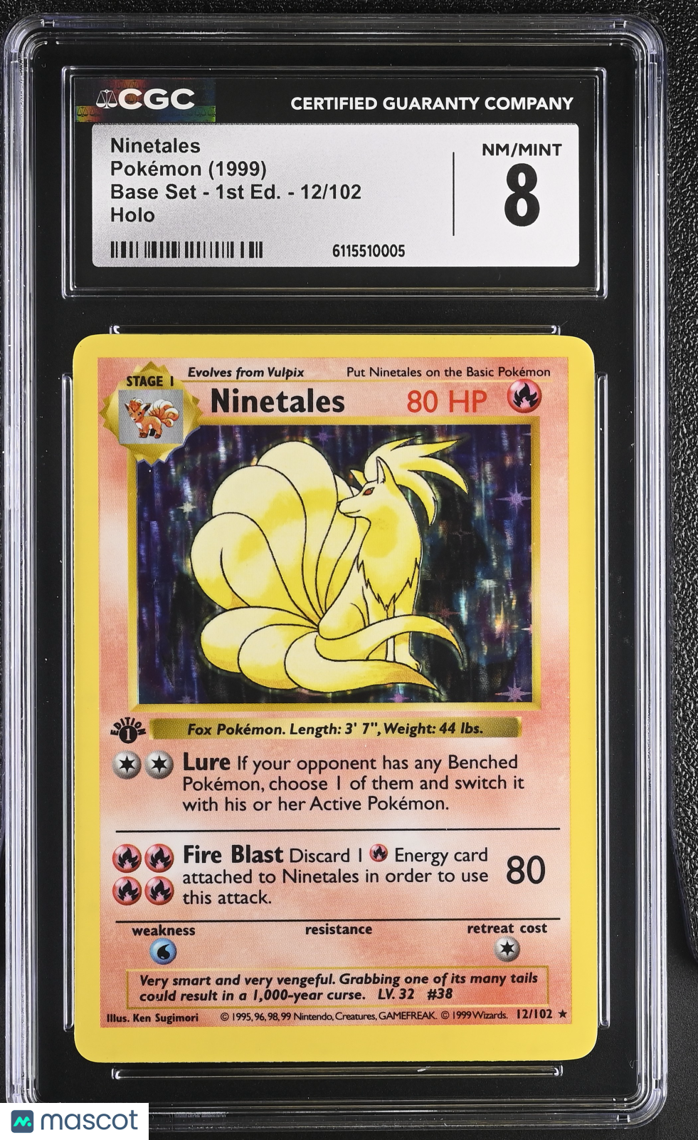1999 Pokemon Ninetales #12/102 1st Edition CGC 8