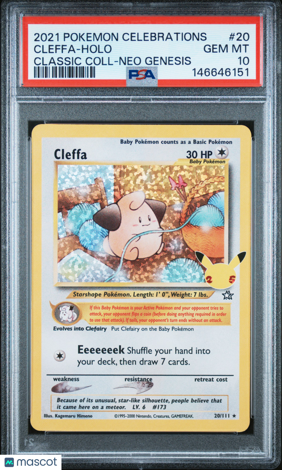 2021 Pokemon Celebrations Classic Collection Cleffa #20 Classic Coll-Neo Genesis PSA 10