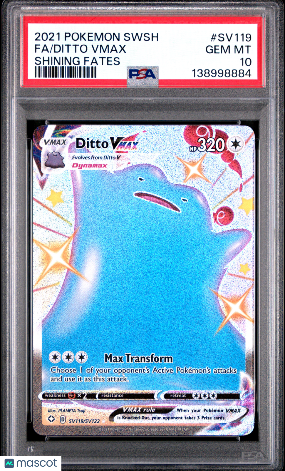 2021 Pokemon Sword & Shield Shining Fates Ditto VMAX #SV119 Fa Shining Fates PSA 10