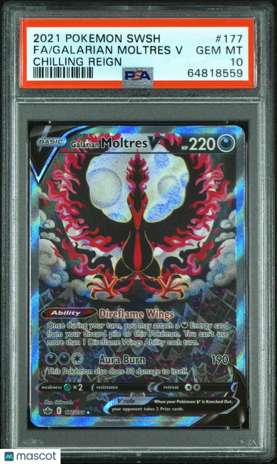 2021 Pokemon Sword & Shield Chilling Reign Galarian Moltres V #177 Fa Chilling Reign PSA 10