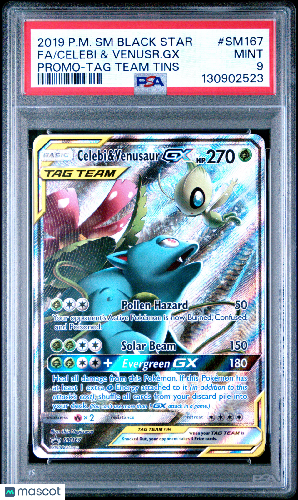 2019 Pokemon SM Black Star Promo Celebi & Venusr. GX #SM167 Fa Promo-TAG Team Tins PSA 9