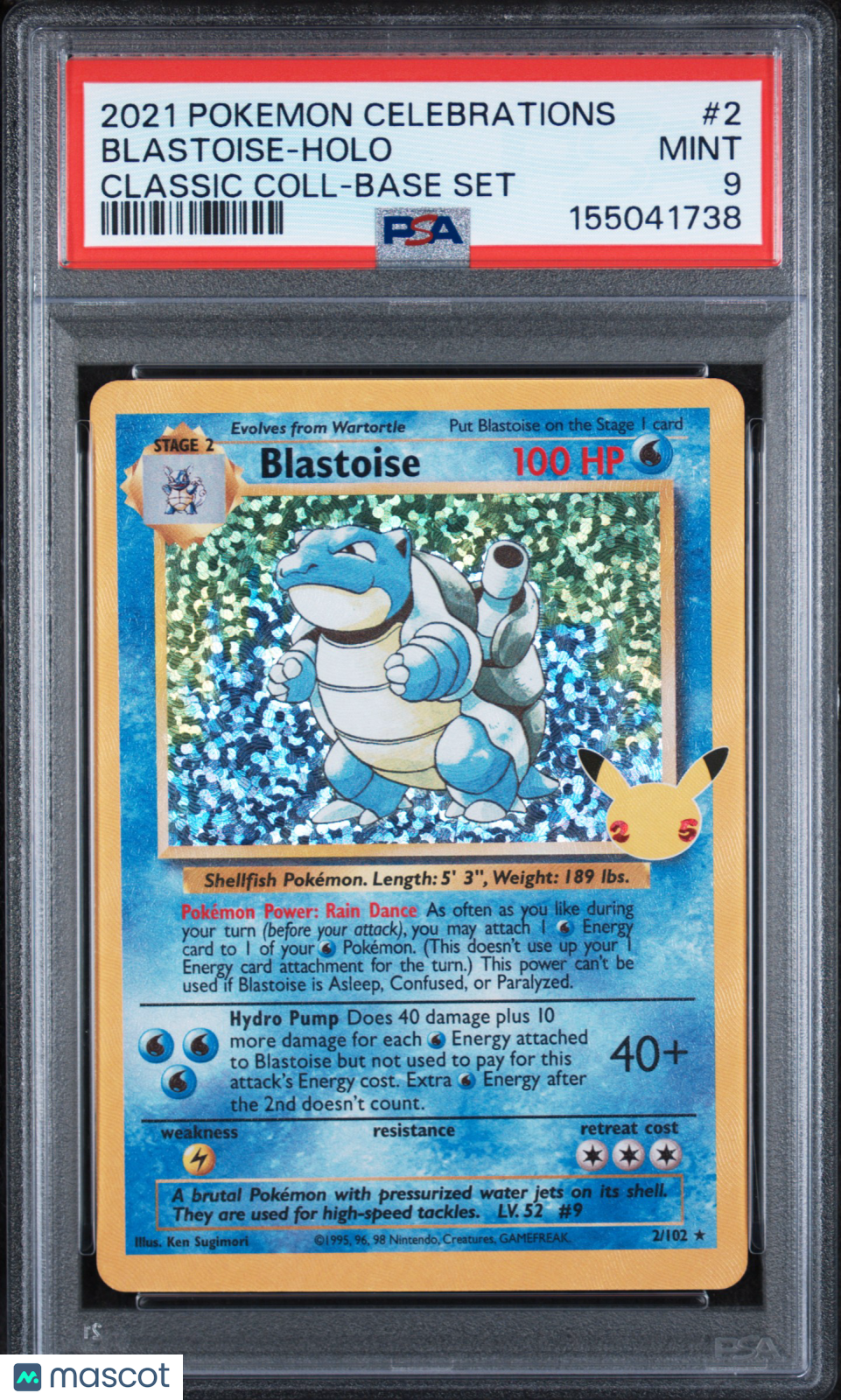 2021 Pokemon Celebrations Classic Collection Blastoise #2 Classic Coll-Base Set PSA 9