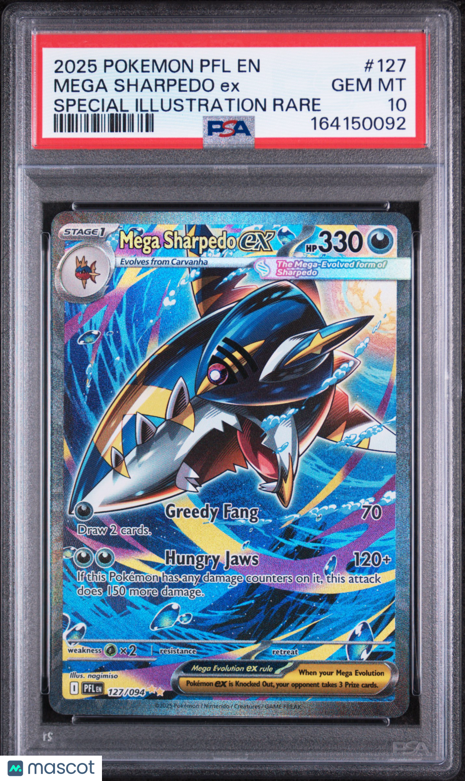 2025 Pokemon PFL EN-Phantasmal Flames Mega Sharpedo EX #127 Special Illustration Rare PSA 10