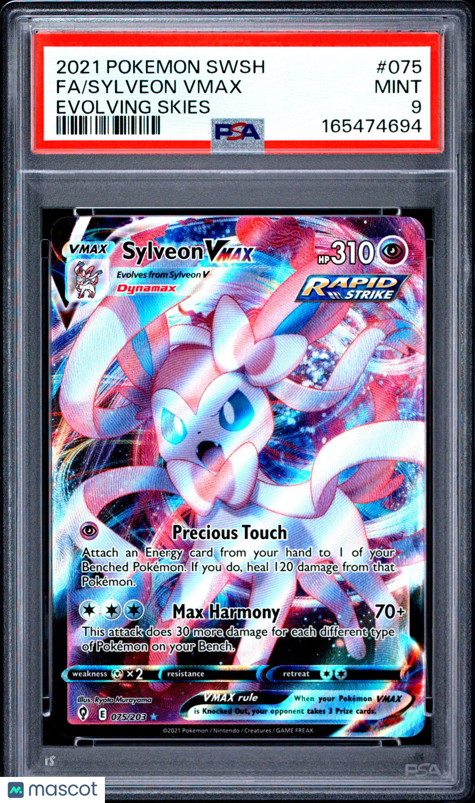 2021 Pokemon Sword & Shield Evolving Skies Sylveon VMAX #075 Fa Evolving Skies PSA 9