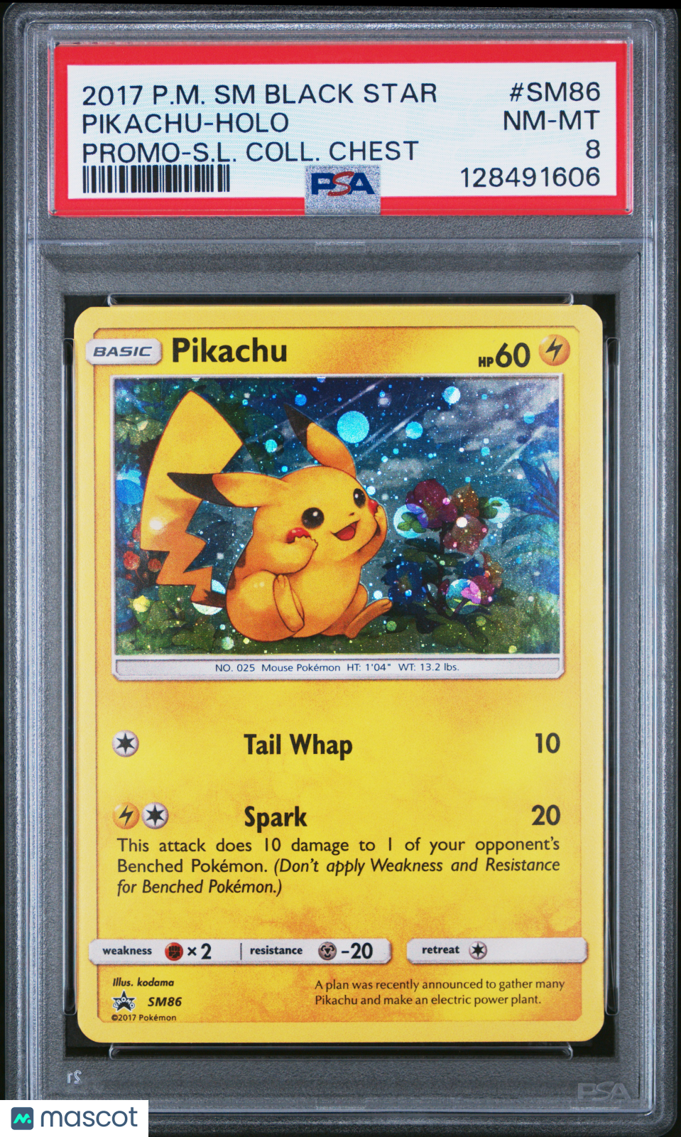 2017 Pokemon SM Black Star Promo Pikachu #SM86 Promo-S.L. Coll. Chest PSA 8