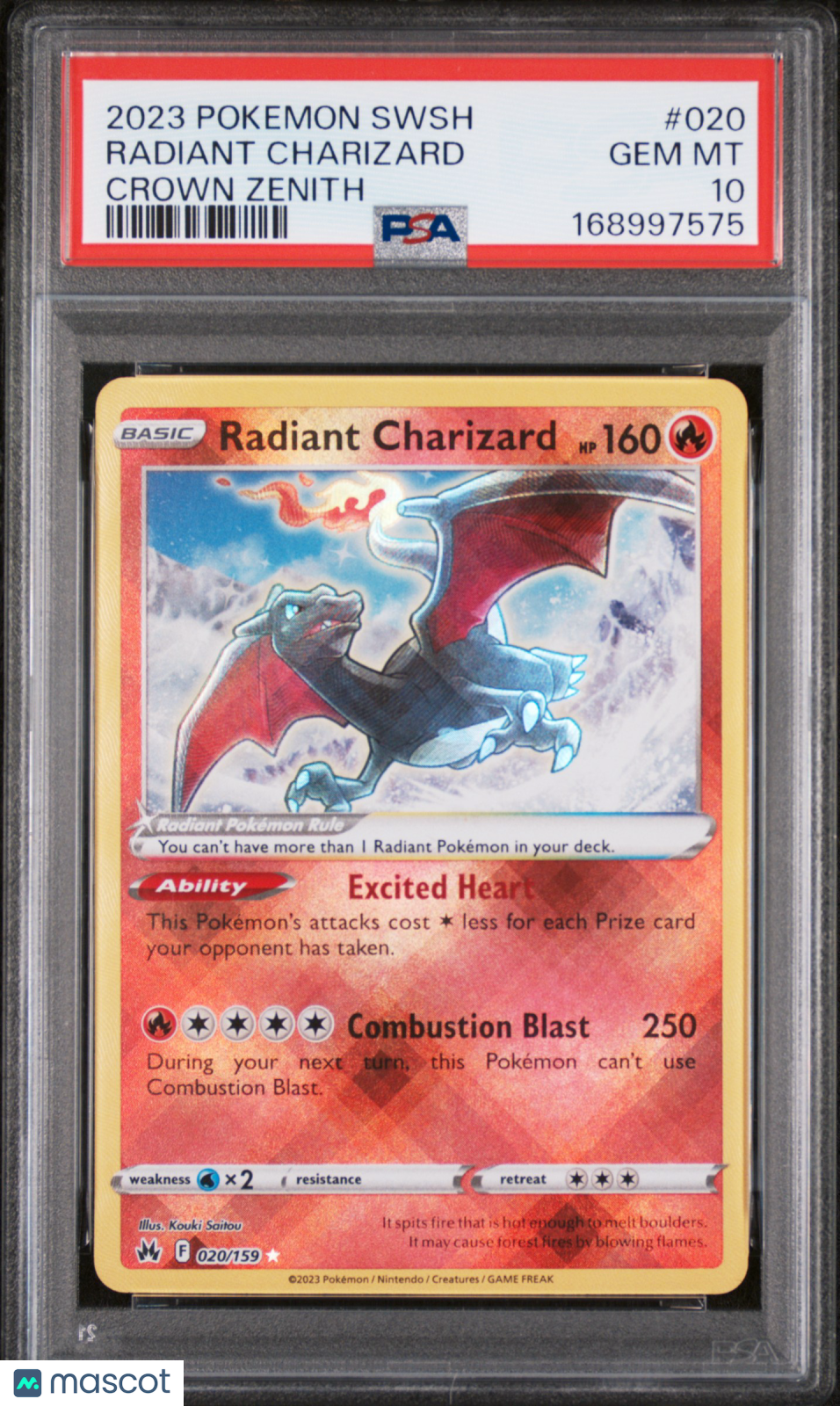2023 Pokemon Sword And Shield Crown Zenith Radiant Charizard #020 Crown Zenith PSA 10