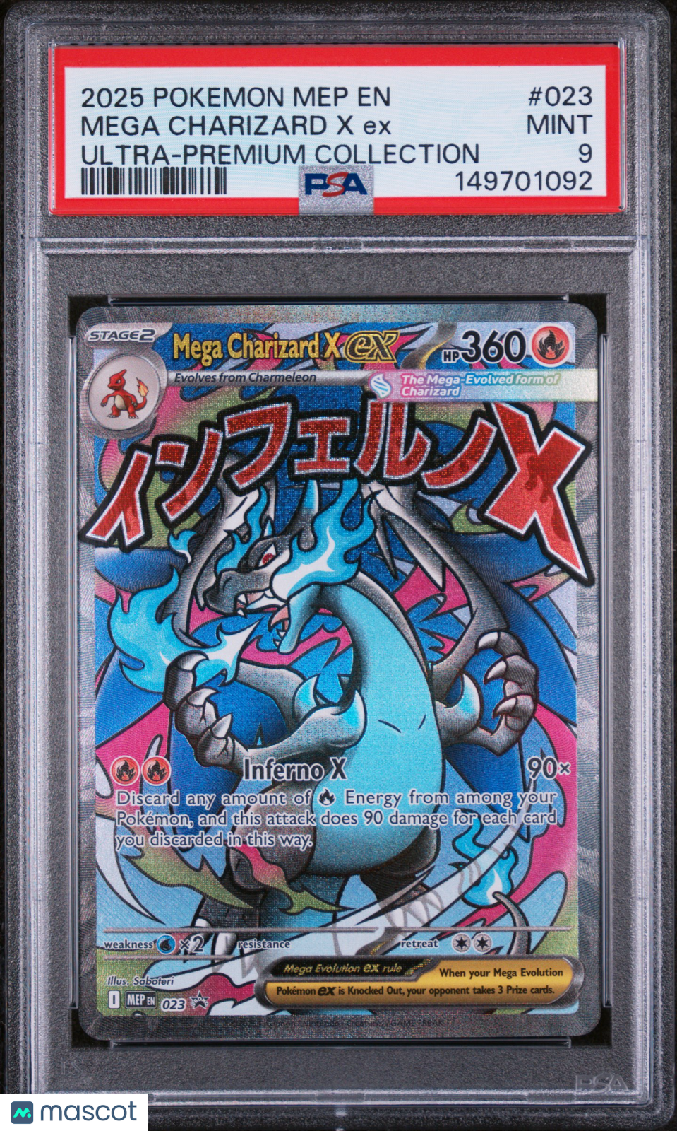 2025 Pokemon Mep EN-Me Black Star Promo Mega Charizard X EX #023 Ultra-Premium Collection PSA 9