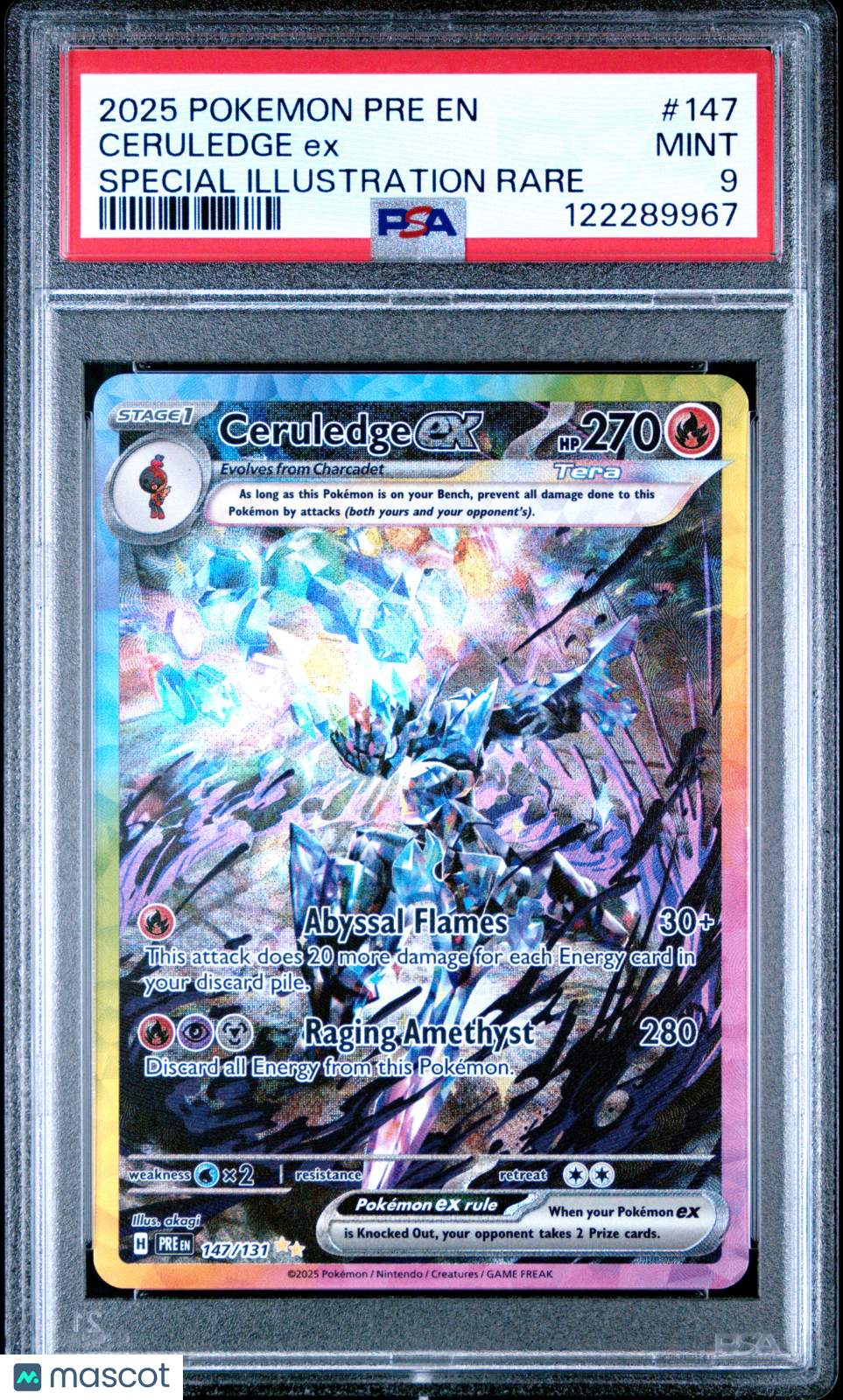 2025 Pokemon Pre EN-Prismatic Evolutions Ceruledge EX #147 Special Illustration Rare PSA 9