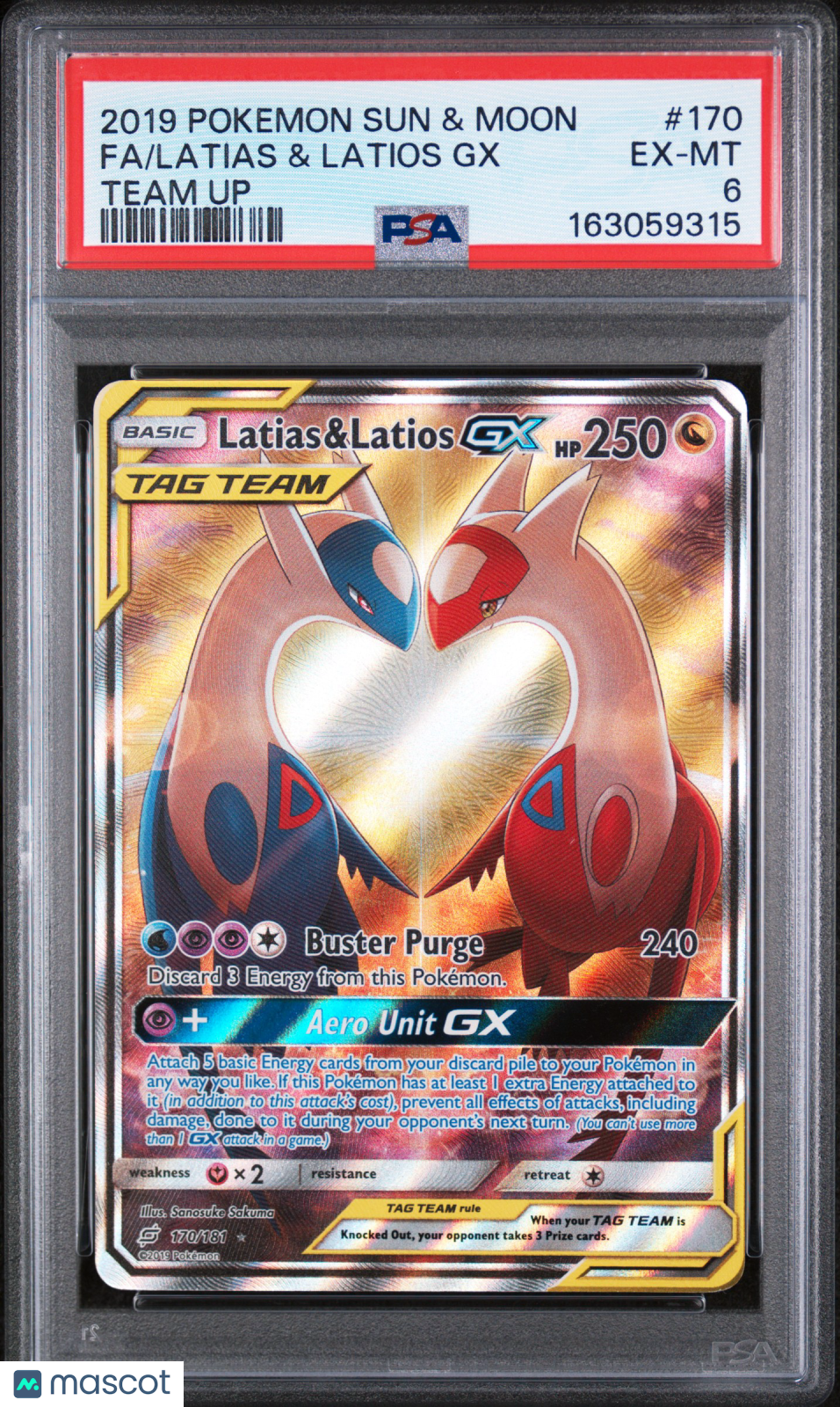 2019 Pokemon Sun & Moon Team Up Latias & Latios GX #170 Fa Team Up PSA 6