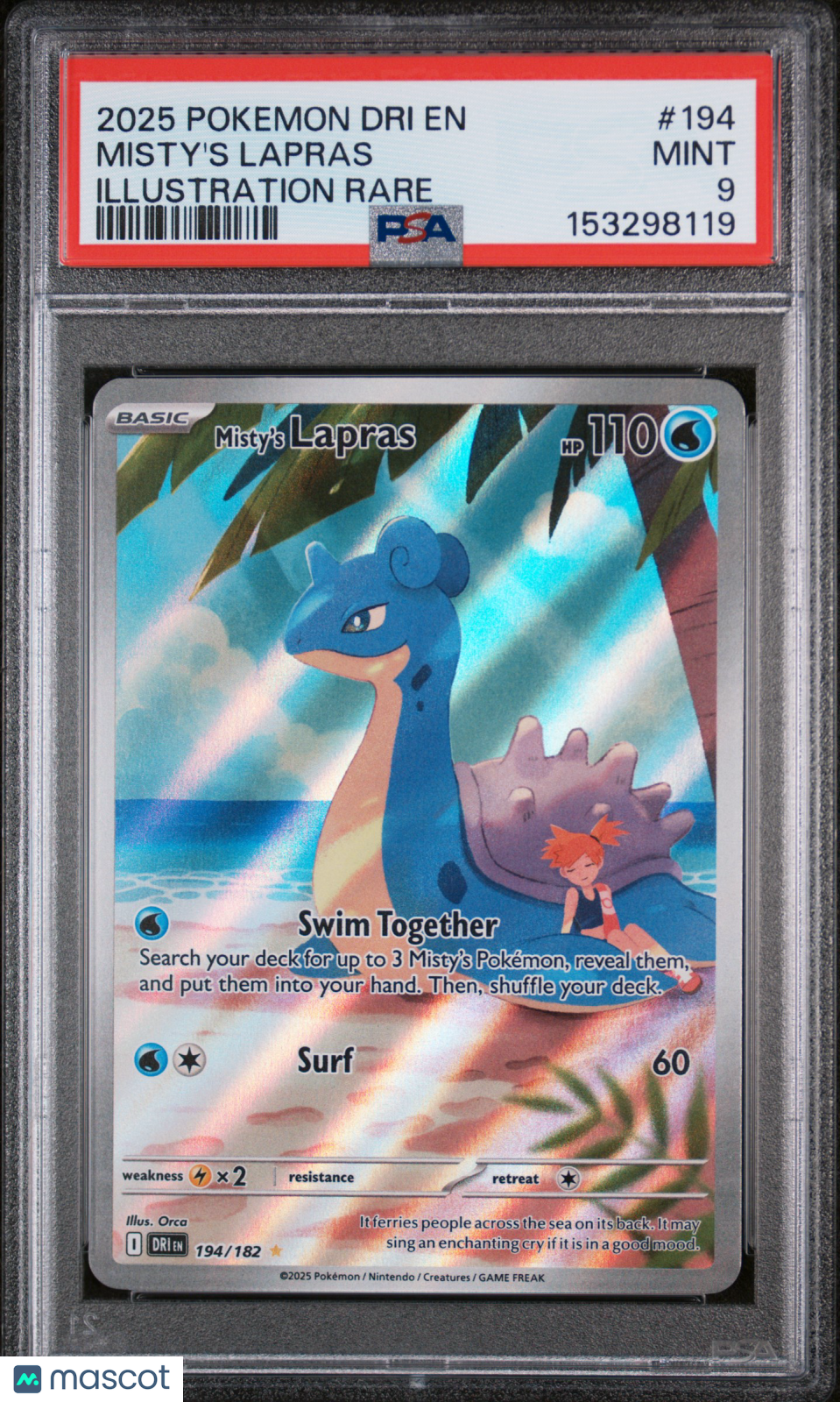 2025 Pokemon Dri EN-Destined Rivals Misty's Lapras #194 Illustration Rare PSA 9