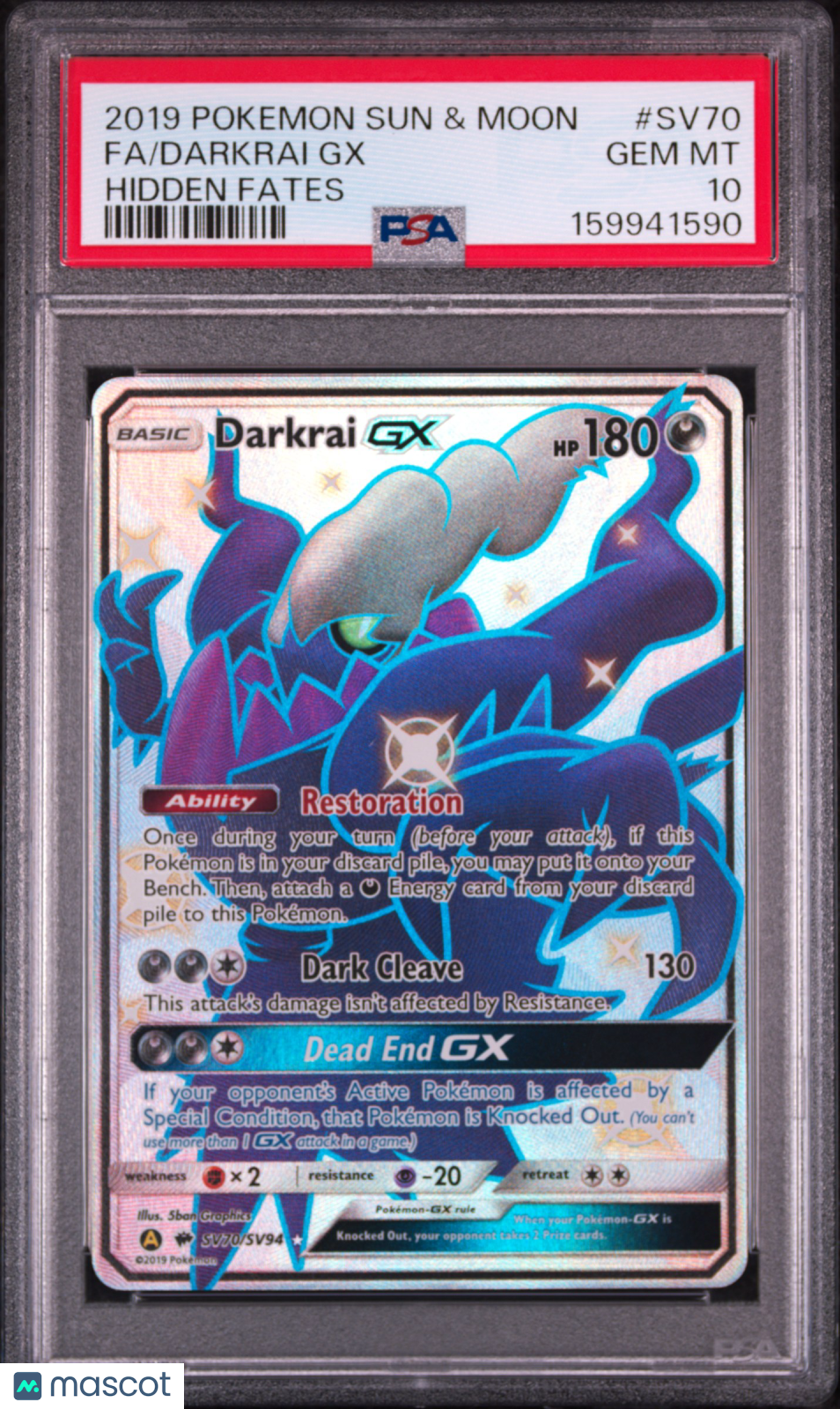2019 Pokemon Sun & Moon Hidden Fates Darkrai GX #SV70 Fa Hidden Fates PSA 10