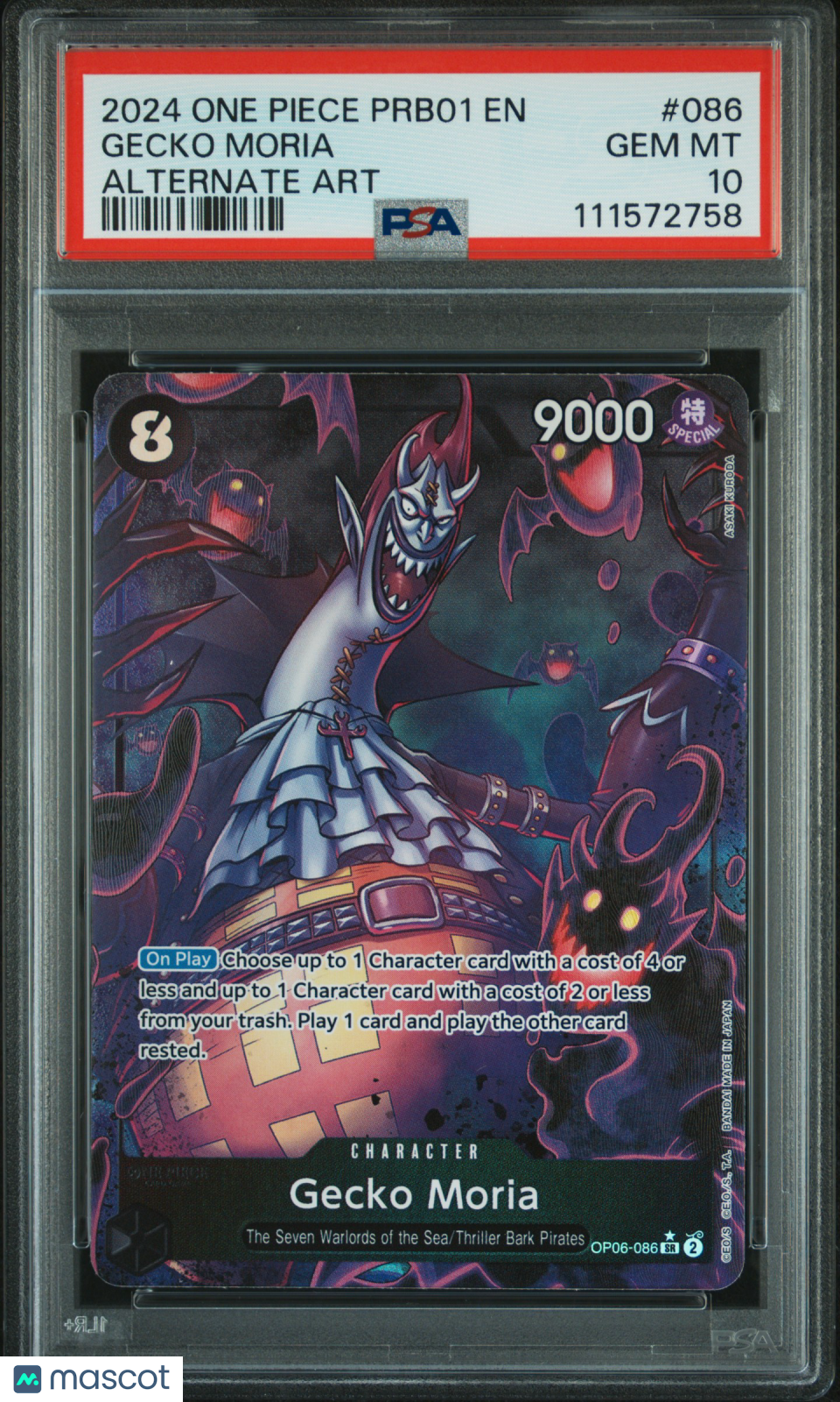 2024 One Piece Prb01-Premium Booster -One Piece Card The Best- Gecko Moria #086 Alternate Art PSA 10