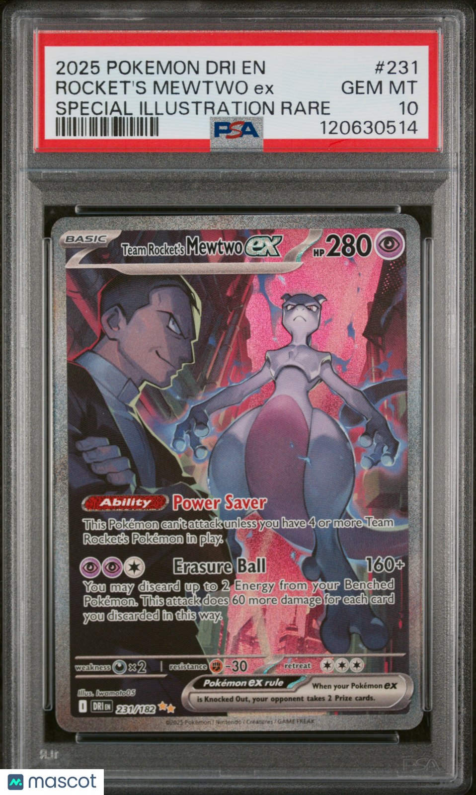 2025 Pokemon Dri EN-Destined Rivals Rocket's Mewtwo EX #231 Special Illustration Rare PSA 10