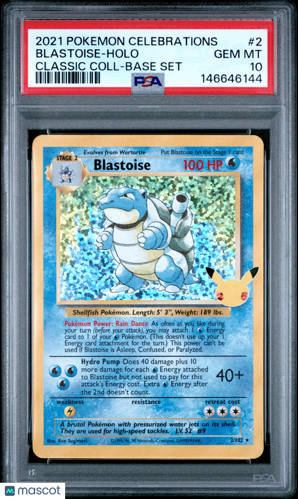 2021 Pokemon Celebrations Classic Collection Blastoise #2 Classic Coll-Base Set PSA 10
