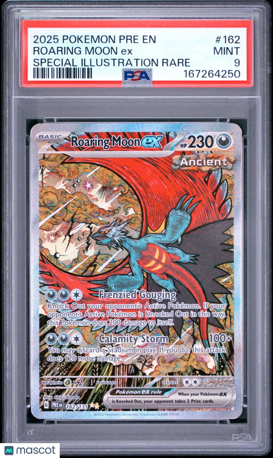2025 Pokemon Pre EN-Prismatic Evolutions Roaring Moon EX #162 Special Illustration Rare PSA 9