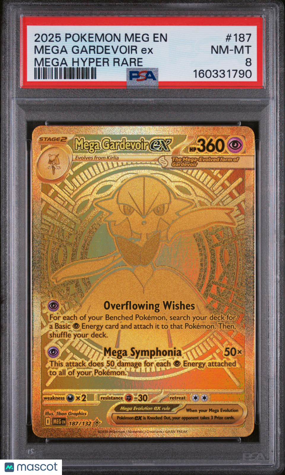 2025 Pokemon Meg EN-Mega Evolution Mega Gardevoir EX #187 Mega Hyper Rare PSA 8