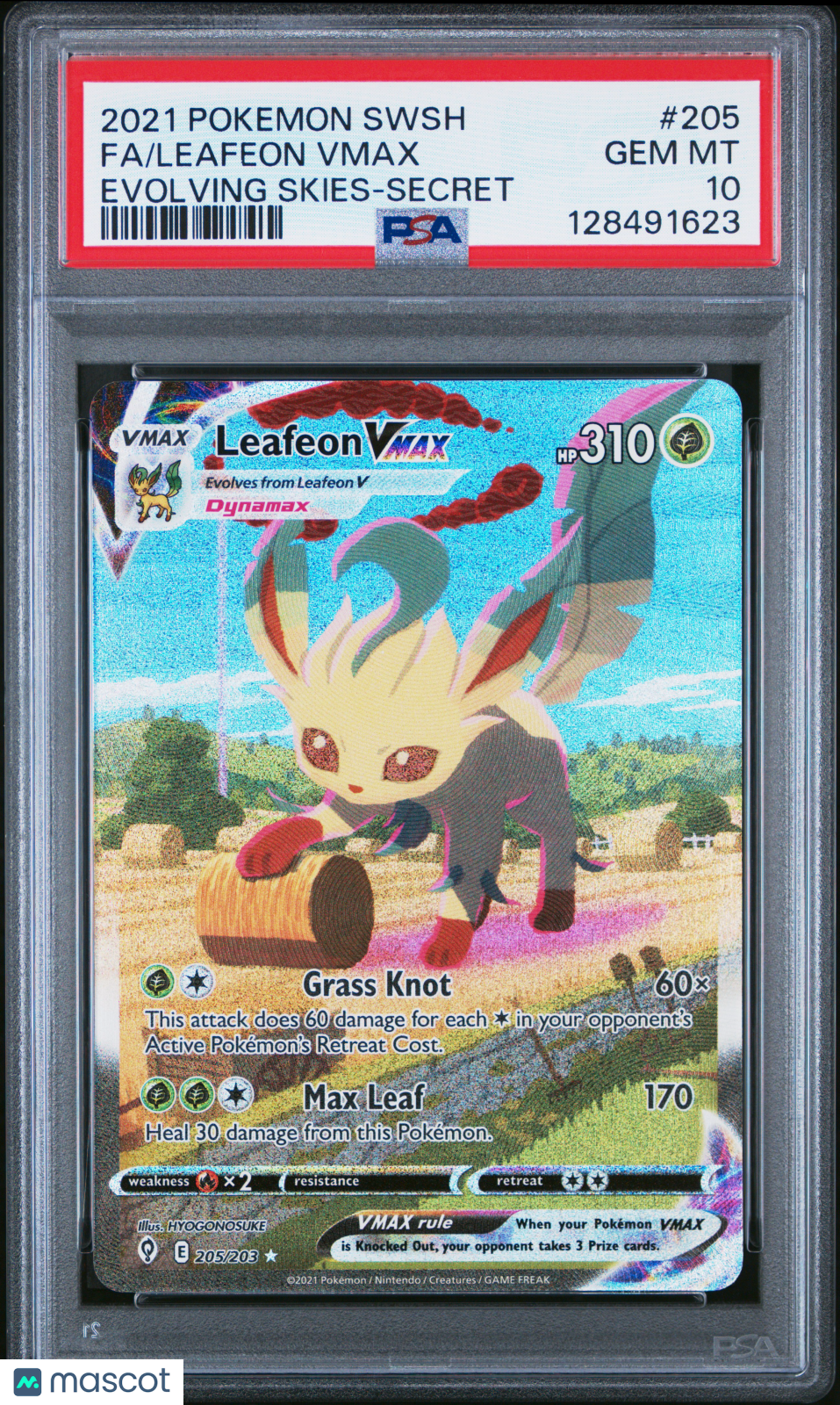 2021 Pokemon Sword & Shield Evolving Skies Leafeon VMAX #205 Fa Evolving Skies-Secret PSA 10