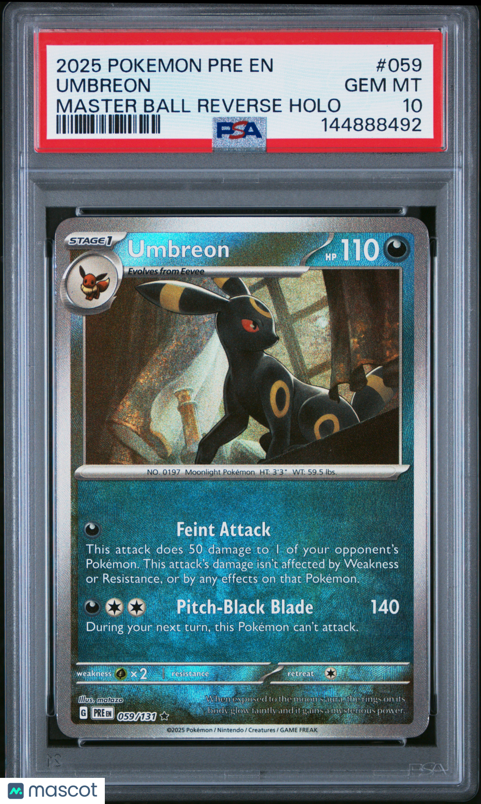 2025 Pokemon Pre EN-Prismatic Evolutions Umbreon #059 Master Ball Reverse Holo PSA 10