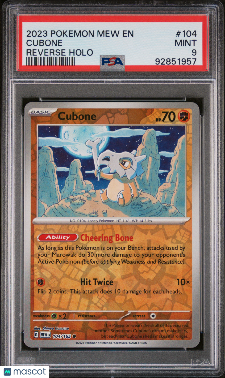 2023 Pokemon Mew EN-151 Cubone #104 Reverse Holo PSA 9