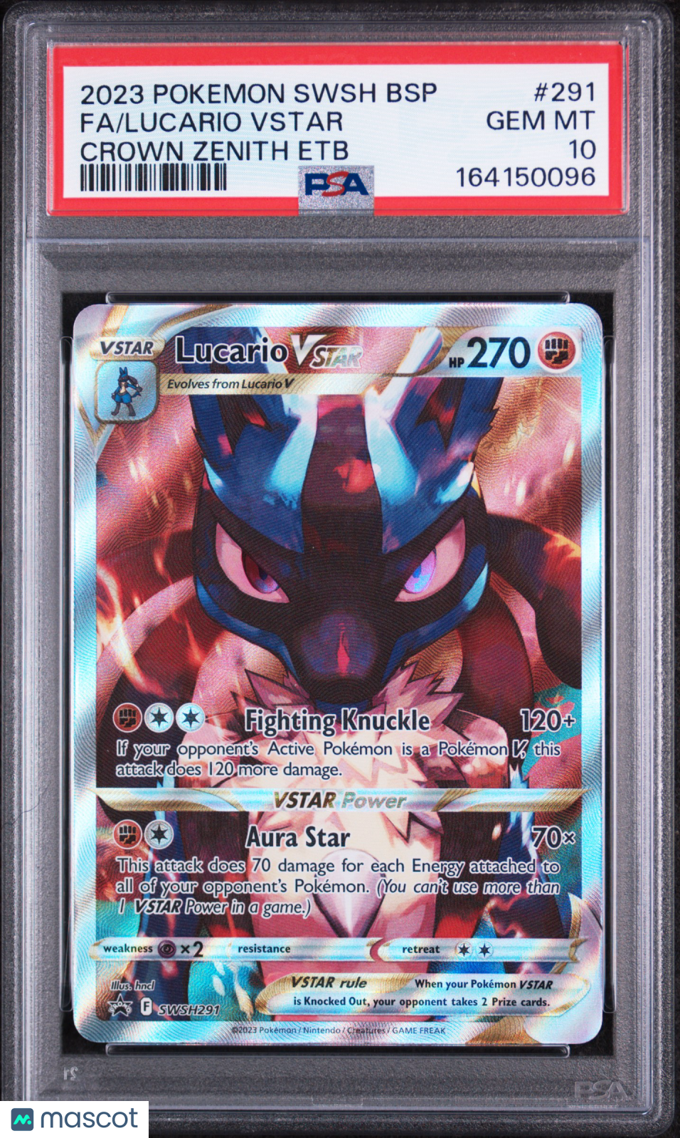 2023 Pokemon Swsh Black Star Promo Lucario VSTAR #291 Crown Zenith Etb Fa PSA 10