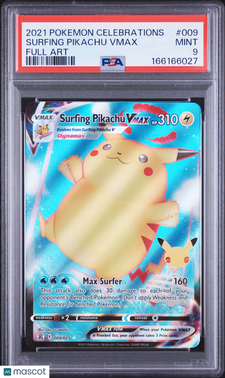 2021 Pokemon Celebrations Surfing Pikachu VMAX #009 Full Art PSA 9