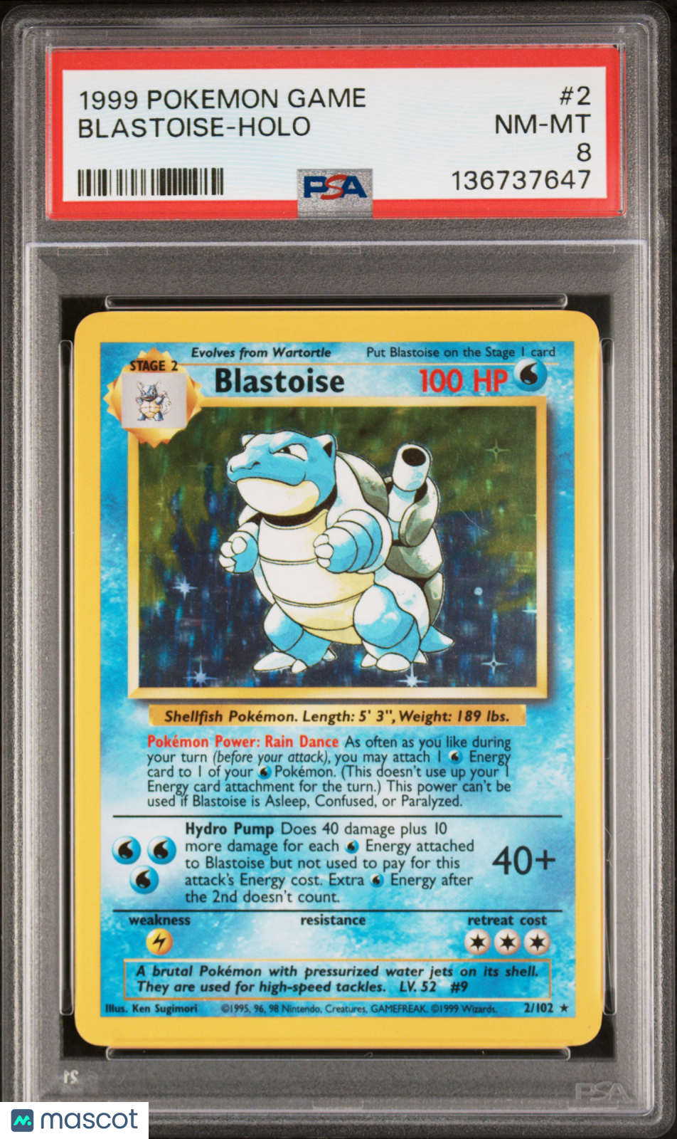 1999 Pokemon Game Blastoise #2 PSA 8